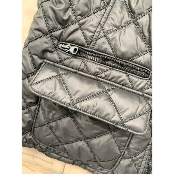 Jaannu Womans XL Reversible Puffer Vest Black / BLK / WHT Flowers Pockets - Picture 5 of 14